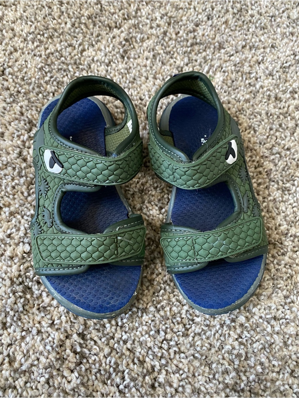 Carter’s Kids Green Sandals with Blue Footbed - Durable Adjustable Straps Size 8